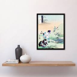 "Artery8 Beauties Harvesting Bracken Vintage Japan Framed Wall Art Print Gekko in Green - Size: W12"" x H16""" - thumbnail 4