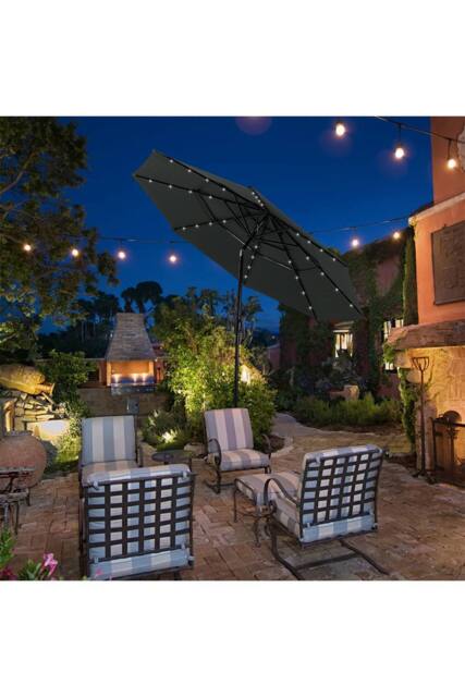 Living and Home 3-Tier Outdoor Umbrella with Solar Lights in Dark Grey - image 1