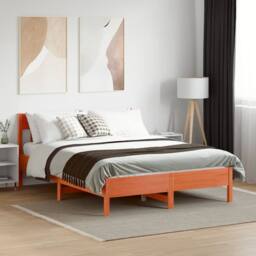 Berkfield Home Beautiful Bed Frame without Mattress Wax Brown 140x200 cm Solid W in Burnt Orange