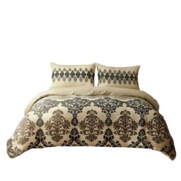 Snug City Duvet Cover & Pillowcase Set Stripe & Floral Polycotton Bed Linen in Beige - Size: Single - thumbnail 2
