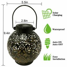 Havendro Solar LED Morrocan Lantern Light Hanging Garden Decor in Black - thumbnail 2