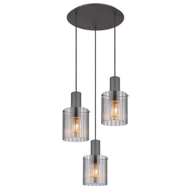 Netlighting Tulivar Cluster Pendant Grey Smoke Glass Shade 3x E27 - image 1