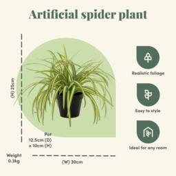 VOGREX Artificial - 25cm Spider Plant - Indoor Fake Green Houseplant - thumbnail 2