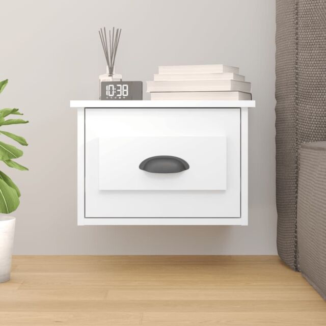 Berkfield Home Wall-mounted Bedside Cabinet High Gloss White 41.5x36x28cm - Size: 41.5x36x28 cm - image 1