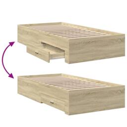 Berkfield Home Bed Frame with Drawers without Mattress Sonoma Oak 90x200 cm in Light Oak - thumbnail 7