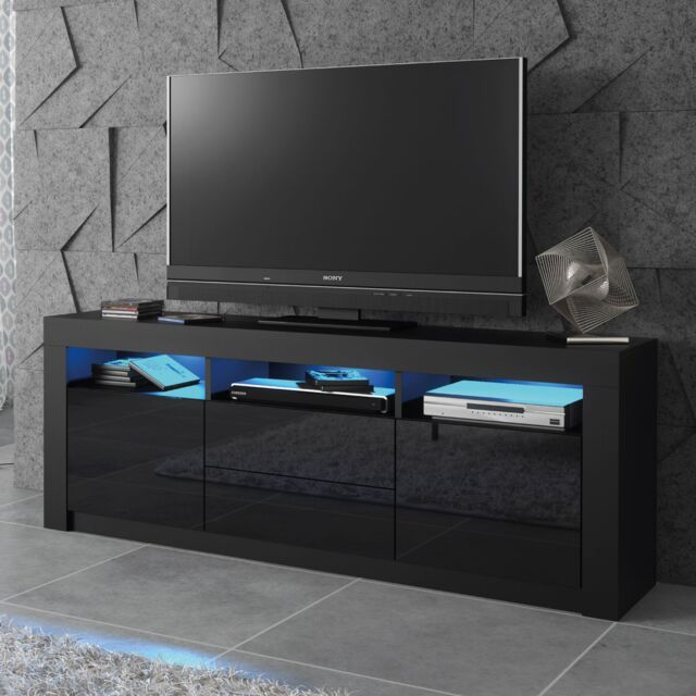 Mex Furniture LTD TV Unit 160cm Modern - Matt Body & Gloss Doors in Black - image 1