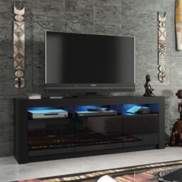 Mex Furniture LTD TV Unit 160cm Modern - Matt Body & Gloss Doors in Black - thumbnail 5