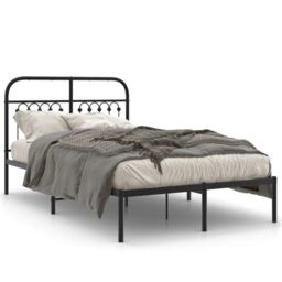 Berkfield Home Metal Bed Frame without Mattress with Headboard Black 120x200cm - Size: Small Double - thumbnail 2
