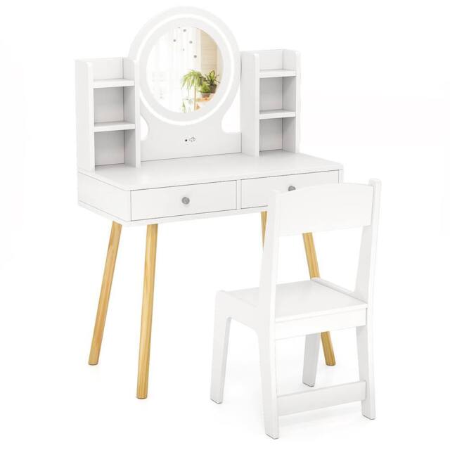 Costway Kids Vanity Set Princess Vanity Desk Set w/ LED Lighted Mirror in Pink - image 1