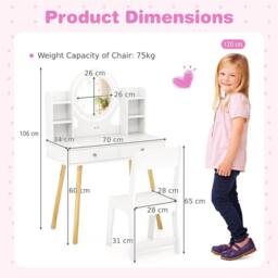 Costway Kids Vanity Set Princess Vanity Desk Set w/ LED Lighted Mirror in Pink - thumbnail 3