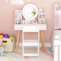 Costway Kids Vanity Set Princess Vanity Desk Set w/ LED Lighted Mirror in Pink - thumbnail 8