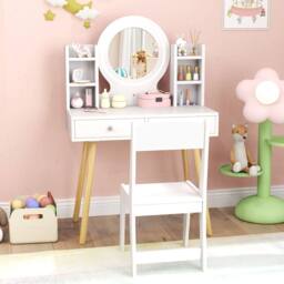 Costway Kids Vanity Set Princess Vanity Desk Set w/ LED Lighted Mirror in Pink - thumbnail 9
