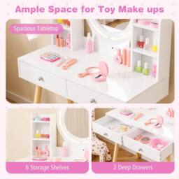 Costway Kids Vanity Set Princess Vanity Desk Set w/ LED Lighted Mirror in Pink - thumbnail 5