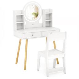 Costway Kids Vanity Set Princess Vanity Desk Set w/ LED Lighted Mirror in Pink - thumbnail 1
