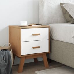 Berkfield Home Bedside Cabinet OLDEN White & Brown Solid Wood Pine - thumbnail 3