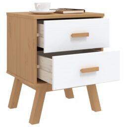 Berkfield Home Bedside Cabinet OLDEN White & Brown Solid Wood Pine - thumbnail 4