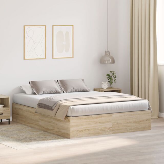 Berkfield Home Bed with Storage Sonoma oak Engineered wood 140 x 200 cm Sturdy in Brown - image 1