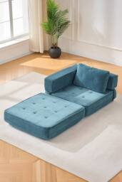 Living and Home Corduroy Folding Sofa Bed with Pillow in Blue - thumbnail 3