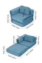 Living and Home Corduroy Folding Sofa Bed with Pillow in Blue - thumbnail 4