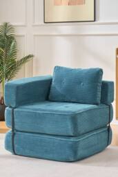 Living and Home Corduroy Folding Sofa Bed with Pillow in Blue