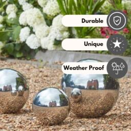 Marco Paul 20cm Silver Stainless Steel Gazing Ball Garden Ornament - thumbnail 4