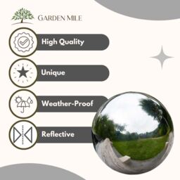 Marco Paul 20cm Silver Stainless Steel Gazing Ball Garden Ornament - thumbnail 3