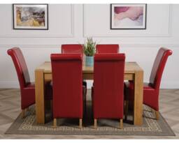 Thats Furniture Kuba 150 x 85cm Chunky Medium Oak Dining Table & 6 Montana Leather Chairs in Red - Size: 150 x 85 cm - thumbnail 2