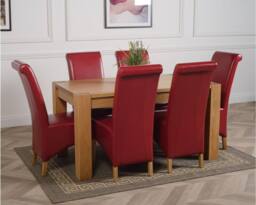Thats Furniture Kuba 150 x 85cm Chunky Medium Oak Dining Table & 6 Montana Leather Chairs in Red - Size: 150 x 85 cm - thumbnail 3