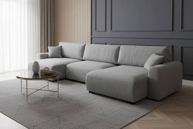 Stratus Interiors U-Shape 6 Seater Sofa Bed with Sleeping Function & Bedding Storage in Grey - image 1