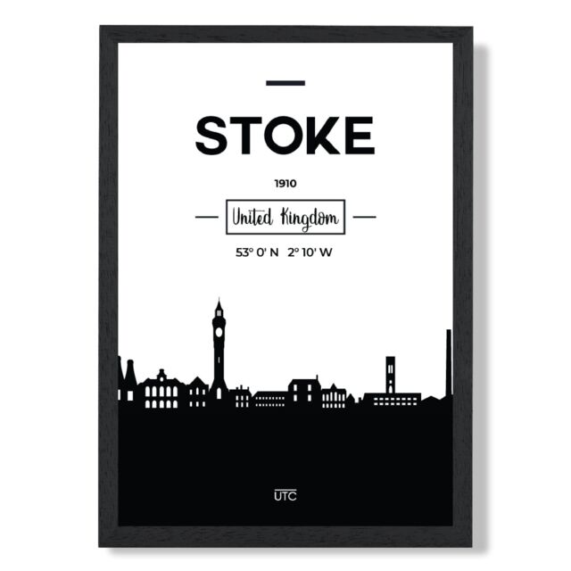 ARTZE Stoke Black & White City Skyline Framed Print SIZE: A4 with Black Frame - image 1