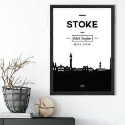 ARTZE Stoke Black & White City Skyline Framed Print SIZE: A4 with Black Frame - thumbnail 2