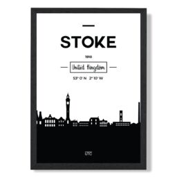 ARTZE Stoke Black & White City Skyline Framed Print SIZE: A4 with Black Frame - thumbnail 1