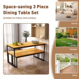 Gymax 6-Person Wooden Dining Table 140 x 70cm Patio Table With Umbrella Hole in Khaki - Size: 140 x 70 cm - thumbnail 4