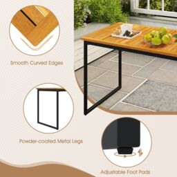 Gymax 6-Person Wooden Dining Table 140 x 70cm Patio Table With Umbrella Hole in Khaki - Size: 140 x 70 cm - thumbnail 5