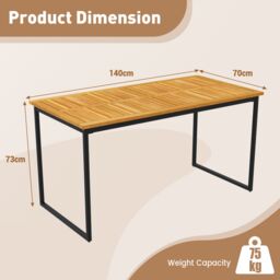 Gymax 6-Person Wooden Dining Table 140 x 70cm Patio Table With Umbrella Hole in Khaki - Size: 140 x 70 cm - thumbnail 2