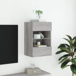 Berkfield Home TV Wall Cabinet with LED Lights Grey Sonoma 40x30x60.5 cm - thumbnail 5