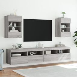 Berkfield Home TV Wall Cabinet with LED Lights Grey Sonoma 40x30x60.5 cm - thumbnail 6