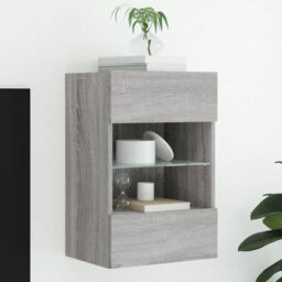 Berkfield Home TV Wall Cabinet with LED Lights Grey Sonoma 40x30x60.5 cm - thumbnail 1