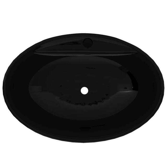 Berkfield Home Elegant Ceramic Bathroom Sink Basin Faucet/Overflow Hole Black Oval - image 1