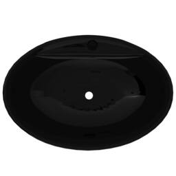 Berkfield Home Elegant Ceramic Bathroom Sink Basin Faucet/Overflow Hole Black Oval - thumbnail 1