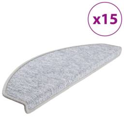 Berkfield Home Decorative Carpet Stair Treads 15 pcs Light Grey 65x24x4 cm - Size: Medium - thumbnail 3