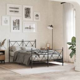 Berkfield Home Metal Bed Frame without Mattress with Footboard Black 120x200cm - Size: Small Double - thumbnail 2