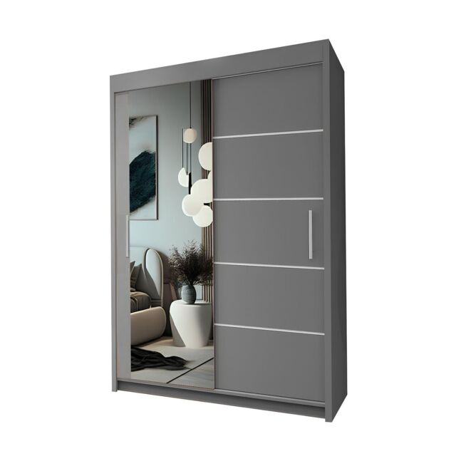 Interior Emporium Ltd IE Lyon Sliding Door Bedroom Wardrobe with LED Light - Wardrobe for You - Wardrobes with LED Light ( Grey, 120 cm ) in Grey - image 1