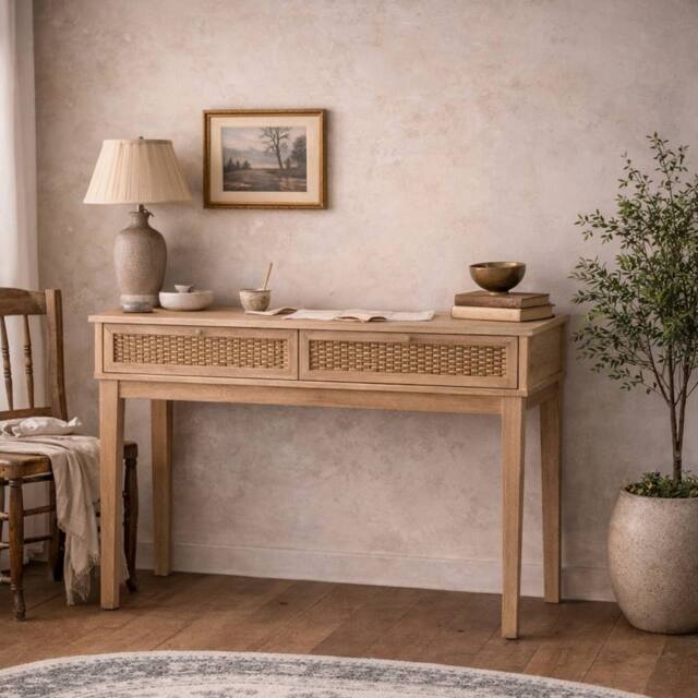 Wyld Haus Waterford Oak & Rattan Dressing Table 2 Drawers in Natural - image 1