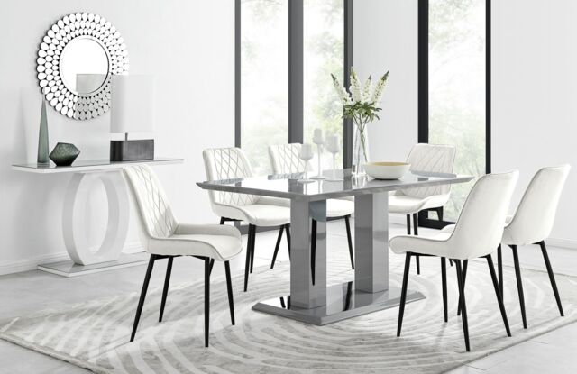 FurnitureboxUK Imperia 6 Grey Dining Table & 6 Pesaro Black Leg Chairs in Cream - image 1