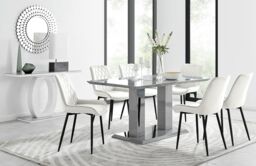 FurnitureboxUK Imperia 6 Grey Dining Table & 6 Pesaro Black Leg Chairs in Cream