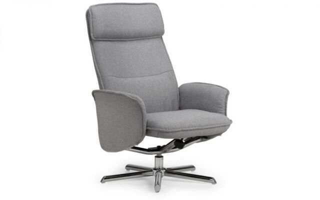 Ashfield Grey Linen Recliner & Stool with Chrome Base - image 1