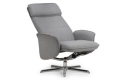 Ashfield Grey Linen Recliner & Stool with Chrome Base - thumbnail 2