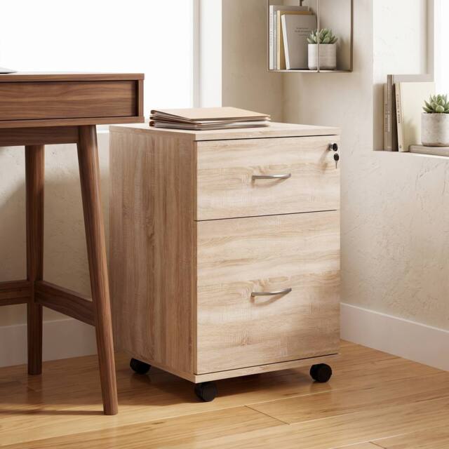 ERGOVEXA Two Drawer Lockable Filing Cabinet, Oak in Natural White - image 1