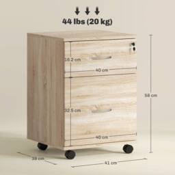 ERGOVEXA Two Drawer Lockable Filing Cabinet, Oak in Natural White - thumbnail 3